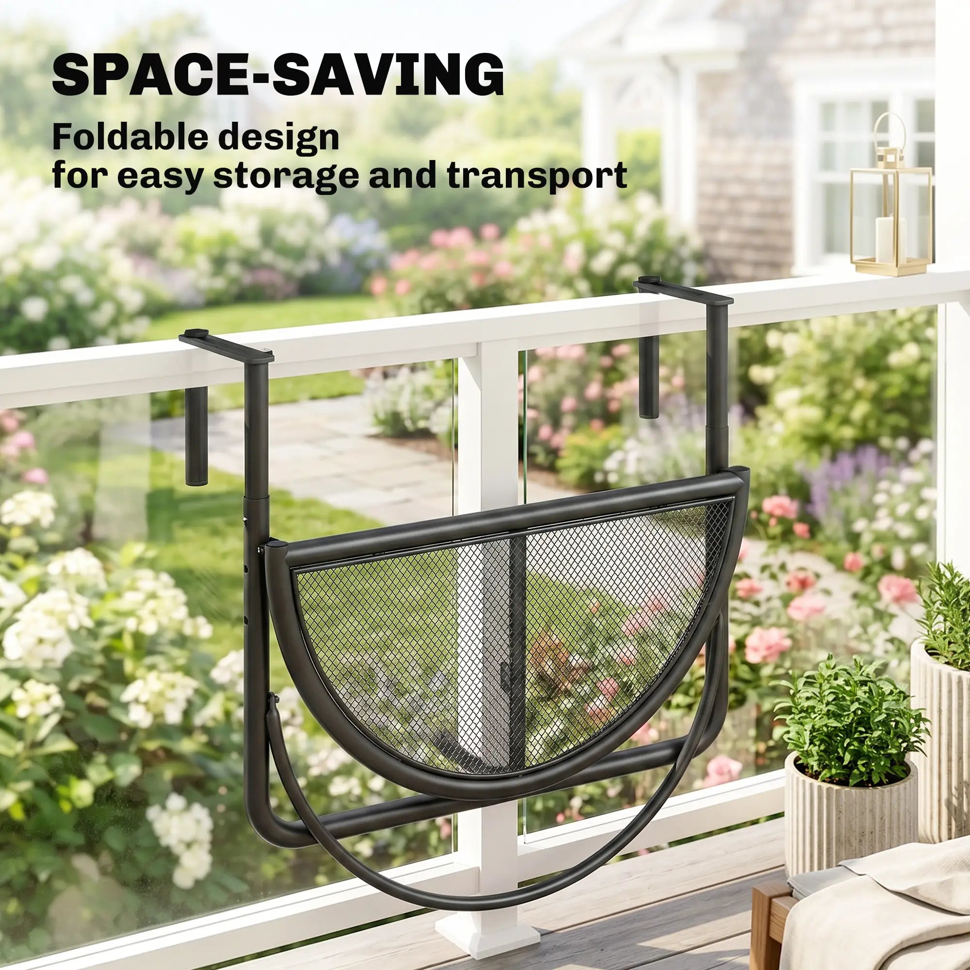 Adjustable Balcony Hanging Rail Table, Metal Mounting Mini Wall Desk, Black Balcony Table Hanging at Gallery Canada