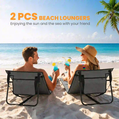 Foldable Lounge Chairs, Adjustable Backrest, Set of 2, Grey Beach Accessories at Gallery Canada