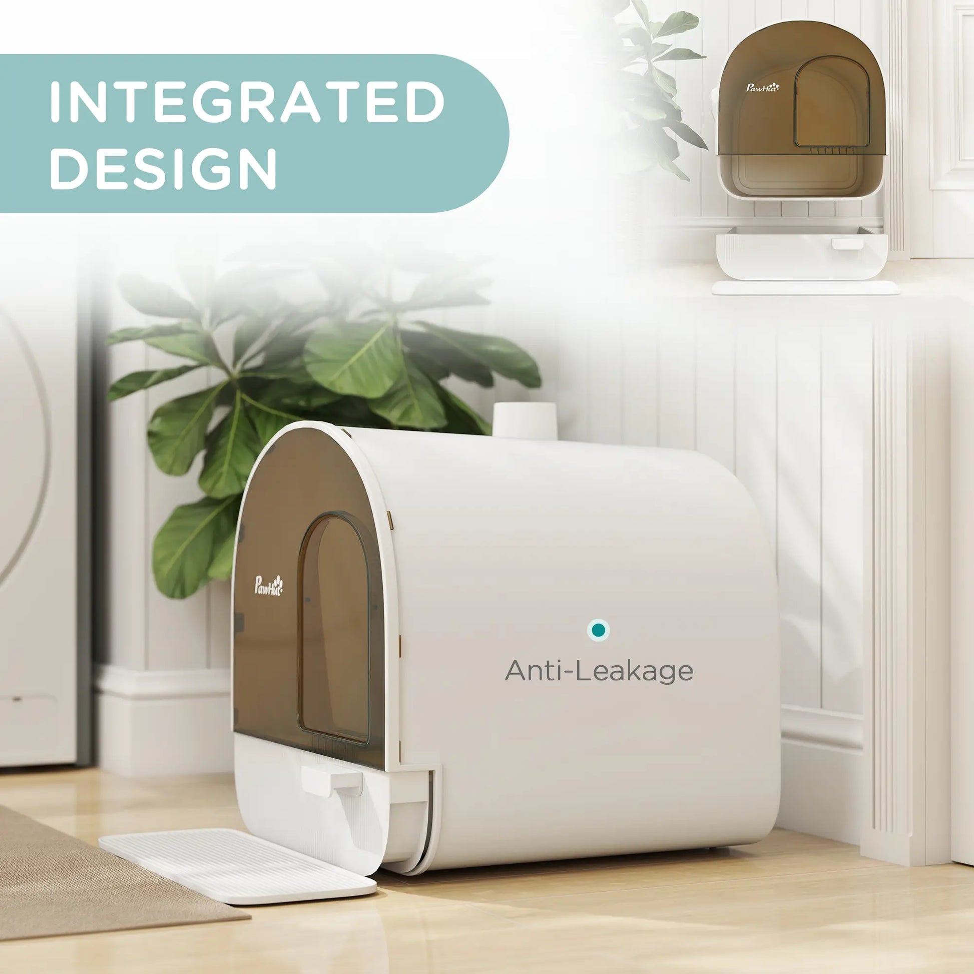 Cat Litter Box with Lid, Removable Tray, Scoop, Filter, White Cat Litter Box Enclosures at Gallery Canada