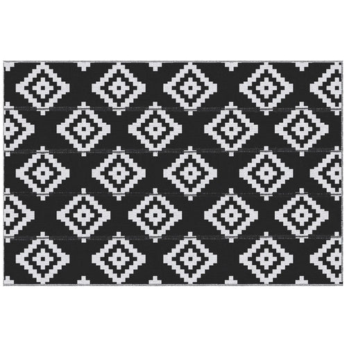 Reversible Outdoor RV Rug, 6' x 9', Patio Mat, Black & White