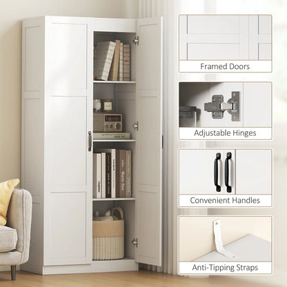 Farmhouse Pantry Cabinet, 71" Tall, Adjustable Shelves, Soft-Close Hinges, White Kitchen Pantry Cabinets at Gallery Canada