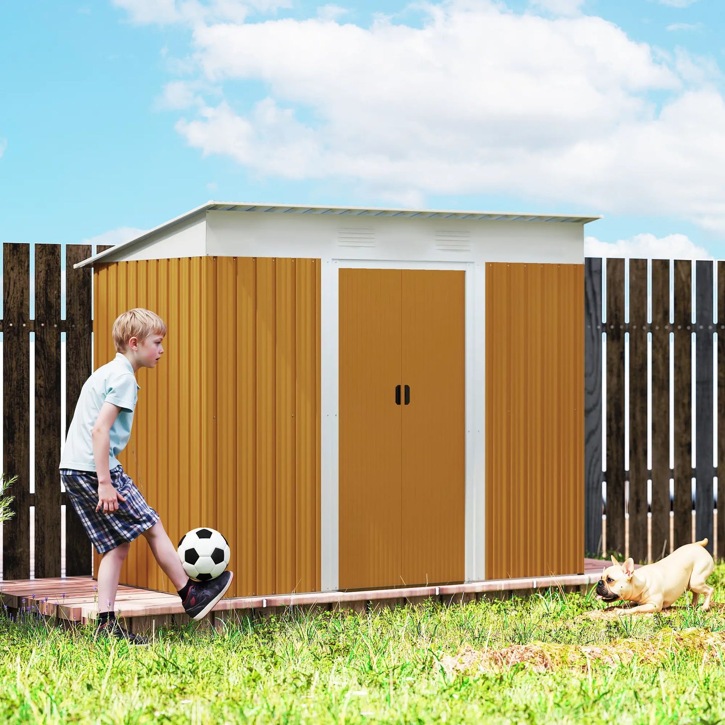 7' x 4' Metal Storage Shed, Outdoor Garden Tool Organizer, Yellow Sheds at Gallery Canada