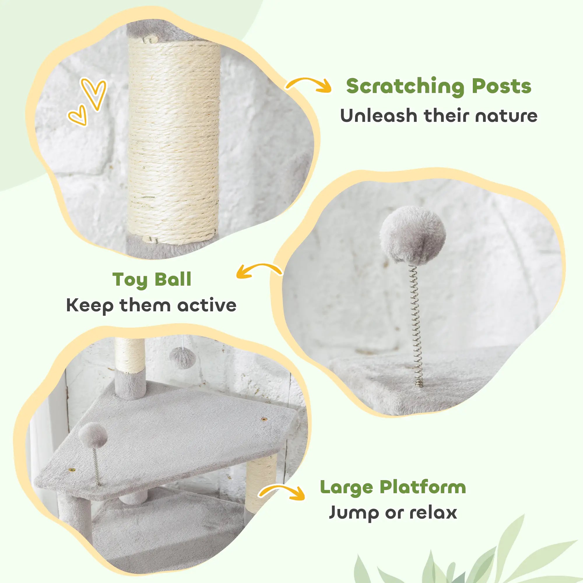 54 Inch Cat Tree, Large Condo, Top Perch, Sisal Posts, Dangling Toy, Light Grey Cat Trees at Gallery Canada