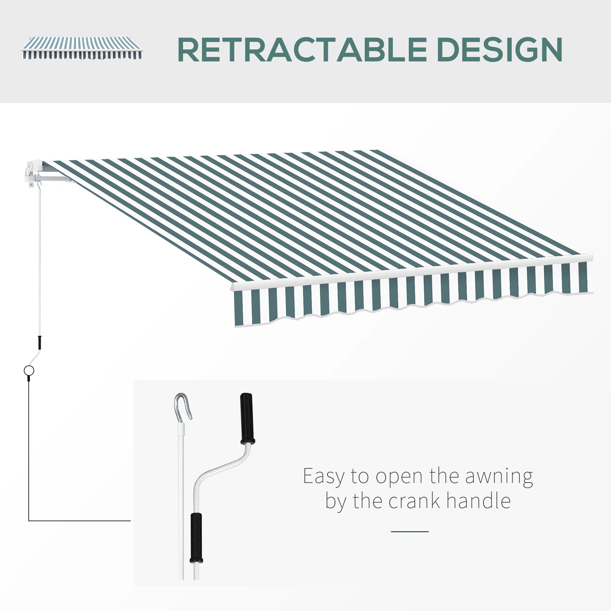 8' x 7' Retractable Awning, UV Water-Resistant Fabric, Aluminum Frame, Green White, Green, White Deck Awnings at Gallery Canada