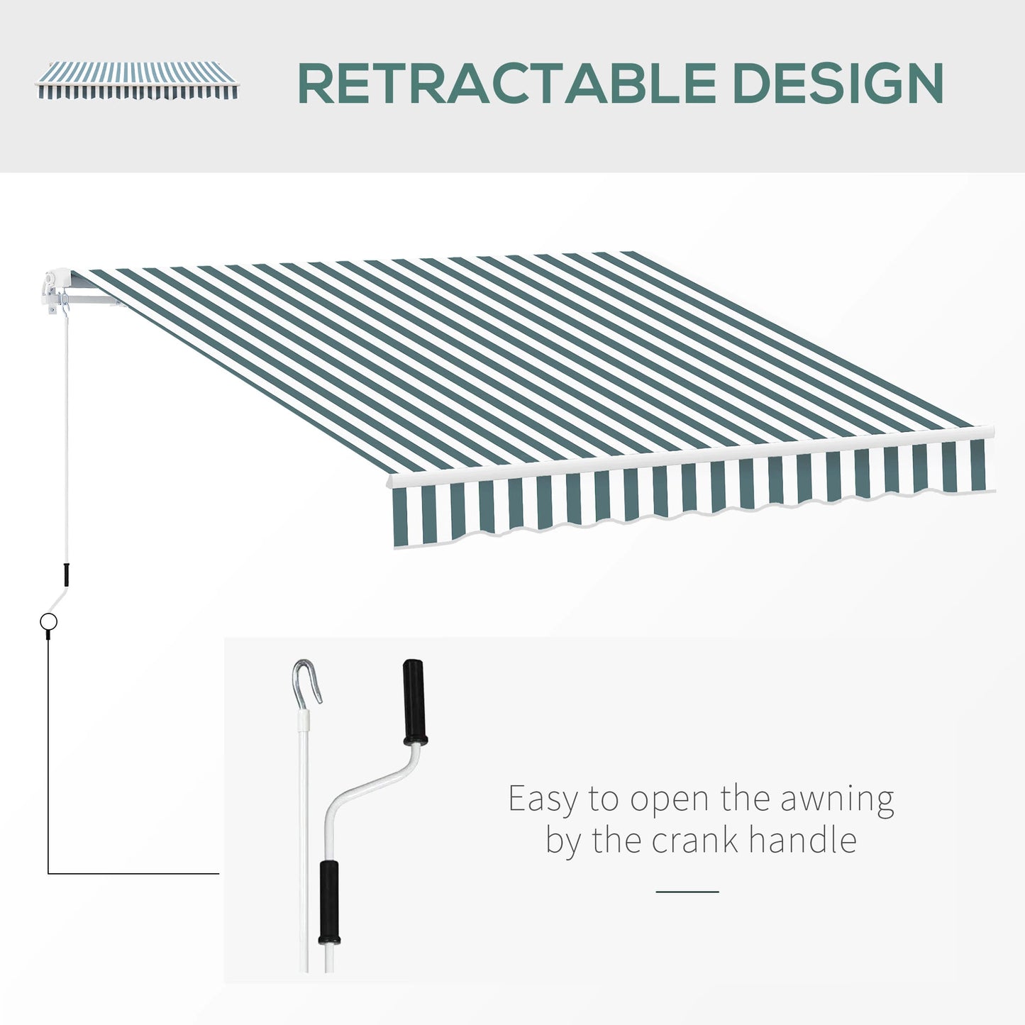 8' x 7' Retractable Awning, UV Water-Resistant Fabric, Aluminum Frame, Green White, Green, White Deck Awnings at Gallery Canada
