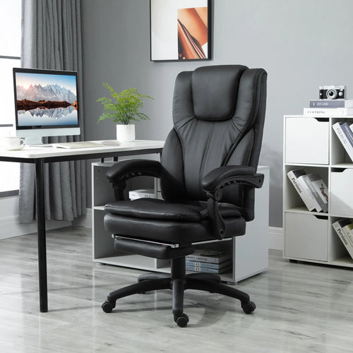 High Back Office Chair, 6-Point Vibration Massage, Reclining, 360° Swivel, Height Adjustable, Retractable Footrest