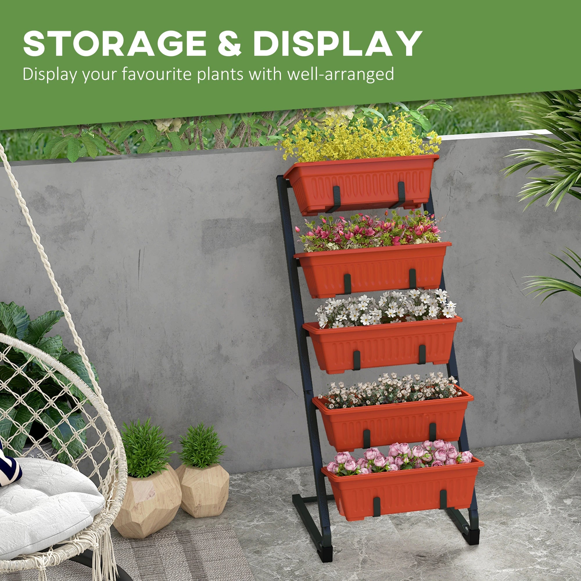 5-Tier Vertical Garden Planter, 5 Container Boxes, Outdoor Plant Stand, Red Plant Stands at Gallery Canada