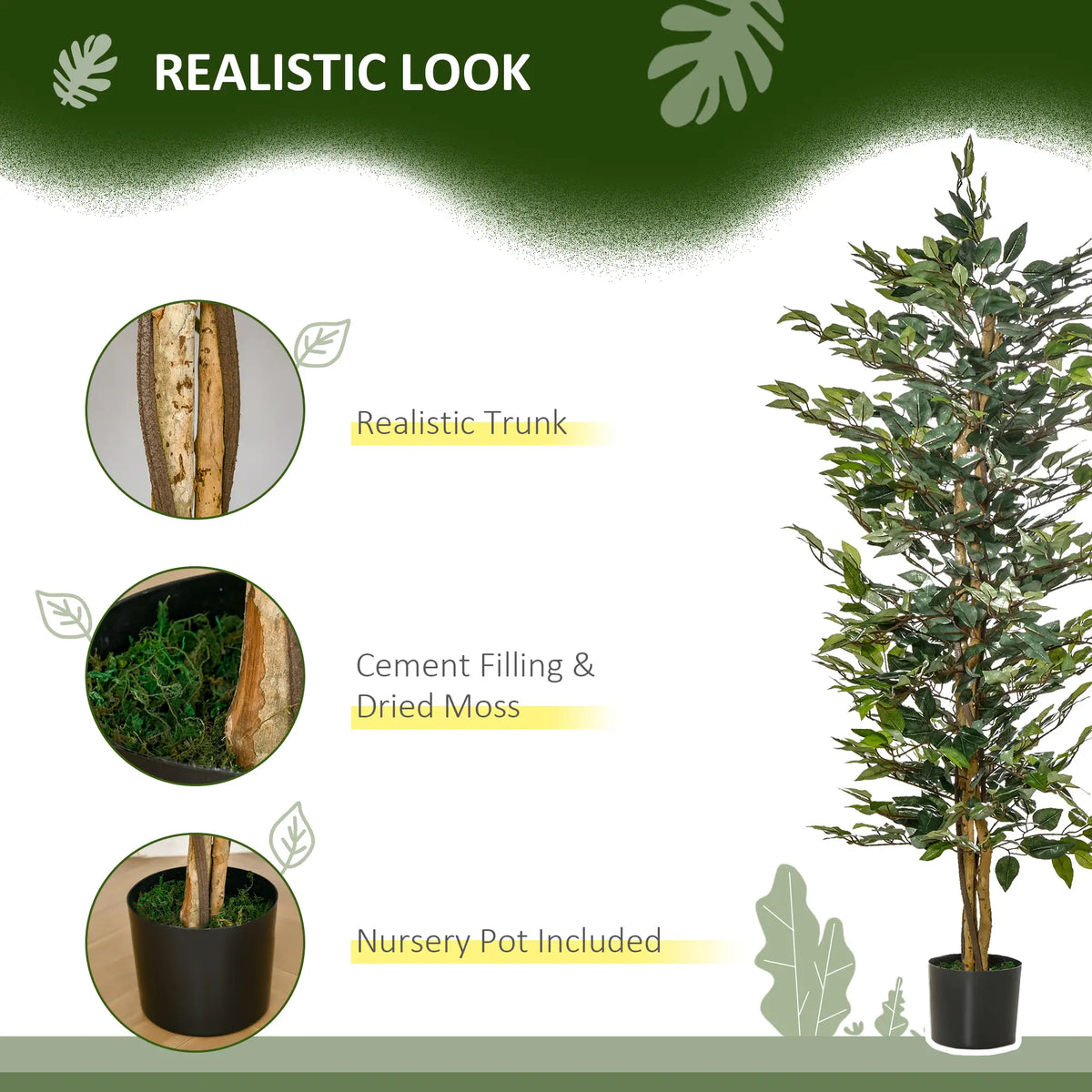 5FT Artificial Ficus Tree, Fake Plant in Nursery Pot, Indoor Decor Artificial Trees at Gallery Canada