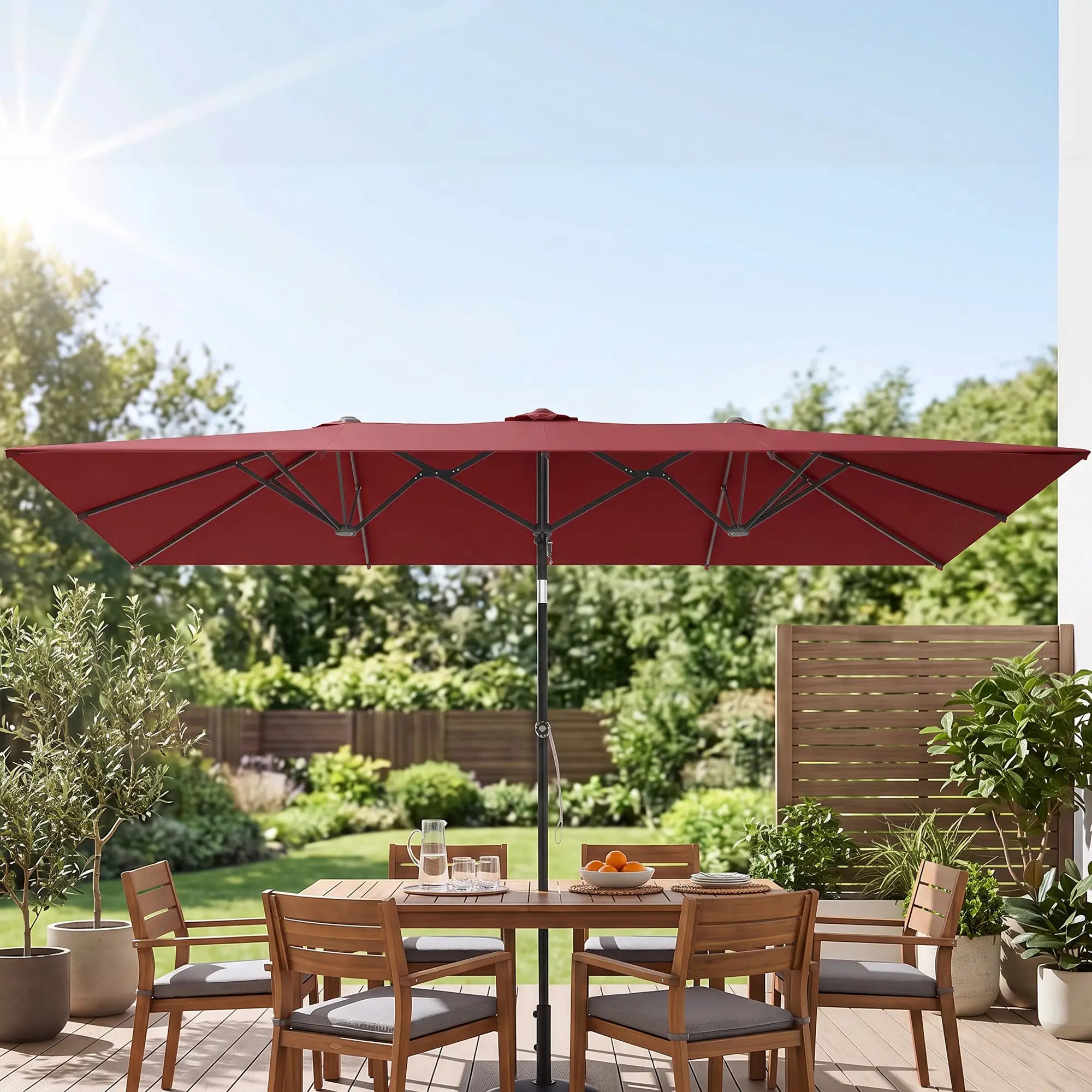 Double-Sided Patio Umbrella With Tilt, Wine Red Sun Umbrellas at Gallery Canada