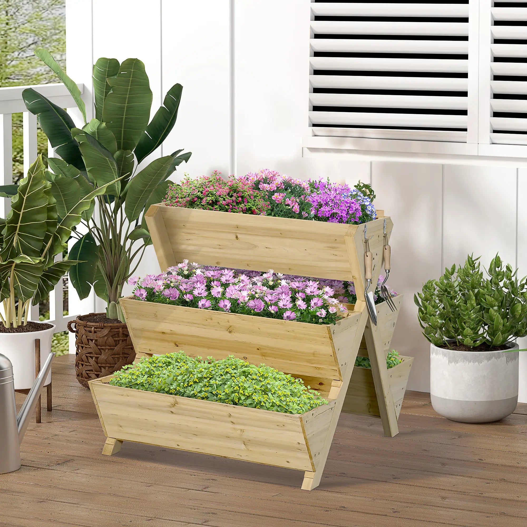 Raised Garden Bed, Freestanding Planter Stand, 5 Boxes, 4 Hooks, Herbs Flowers Vegetables, Indoor Outdoor Elevated Garden Beds at Gallery Canada