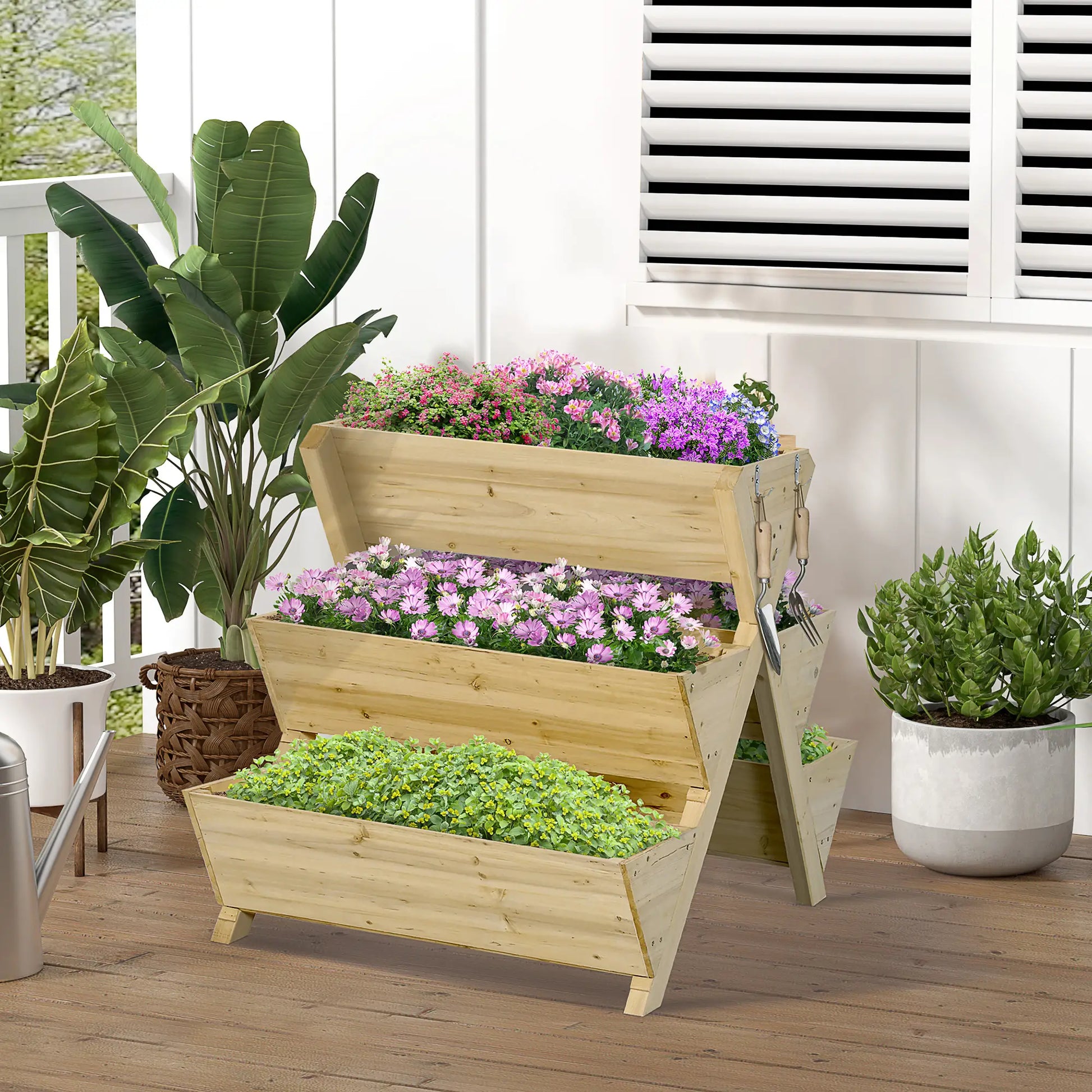 Raised Garden Bed, Freestanding Planter Stand, 5 Boxes, 4 Hooks, Herbs Flowers Vegetables, Indoor Outdoor Elevated Garden Beds at Gallery Canada