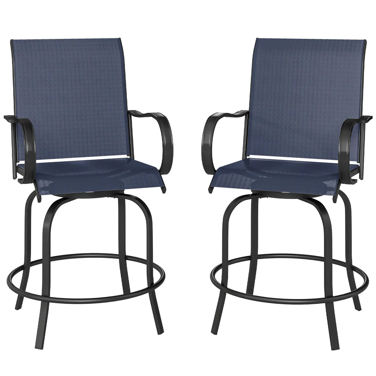 Outdoor Bar Stools Set of 2, 360° Swivel, 26.8" x 29.5" x 48.4", Navy Blue Bistro Sets Navy Blue at Gallery Canada