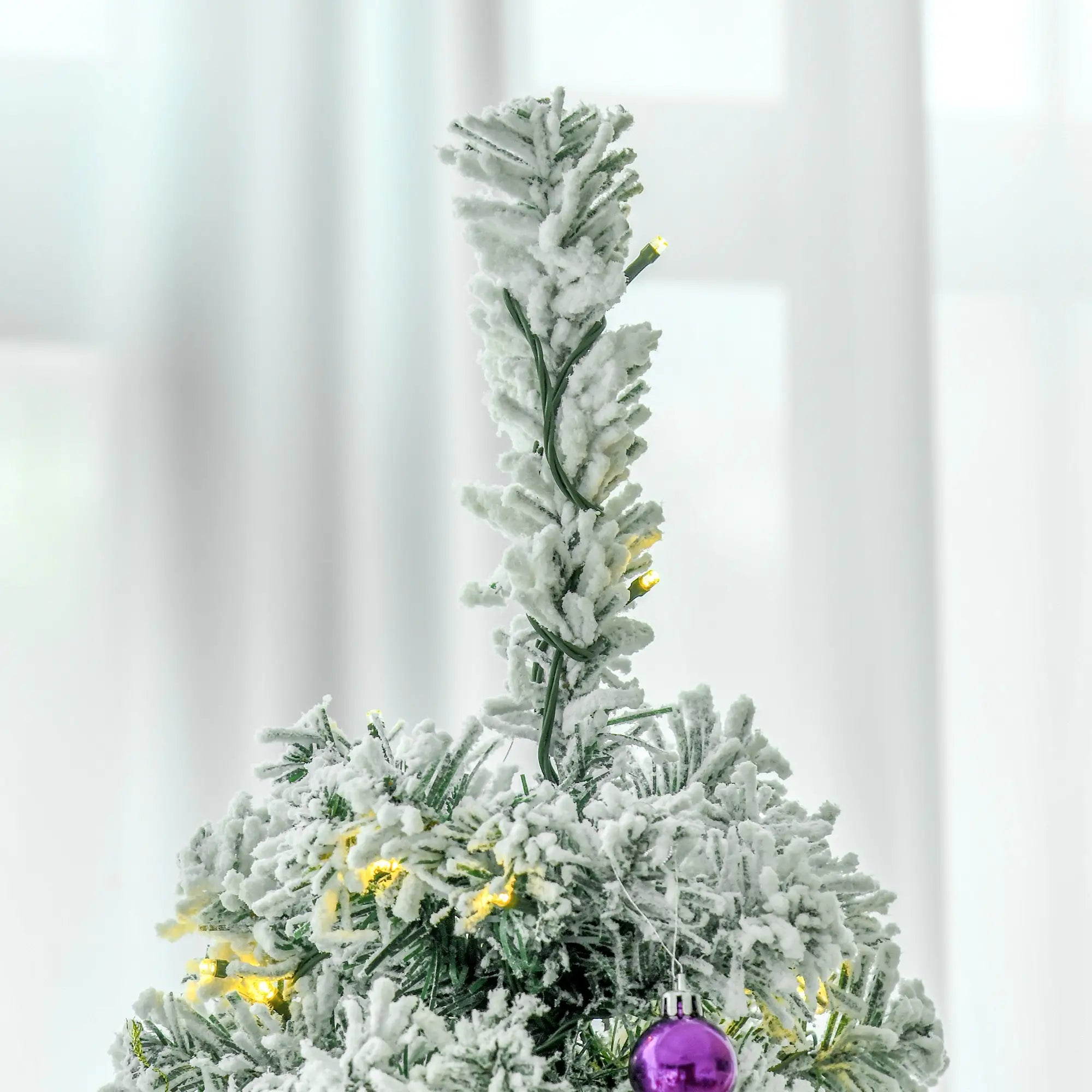 9 Feet Prelit Snow Flocked Pencil Christmas Tree, Warm White LED, Green Pre Lit Christmas Trees at Gallery Canada