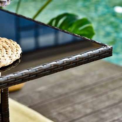 Rattan Dining Table with Glass Top, Storage Shelf, 59" x 34" x 29", Brown Patio Dinning Tables at Gallery Canada