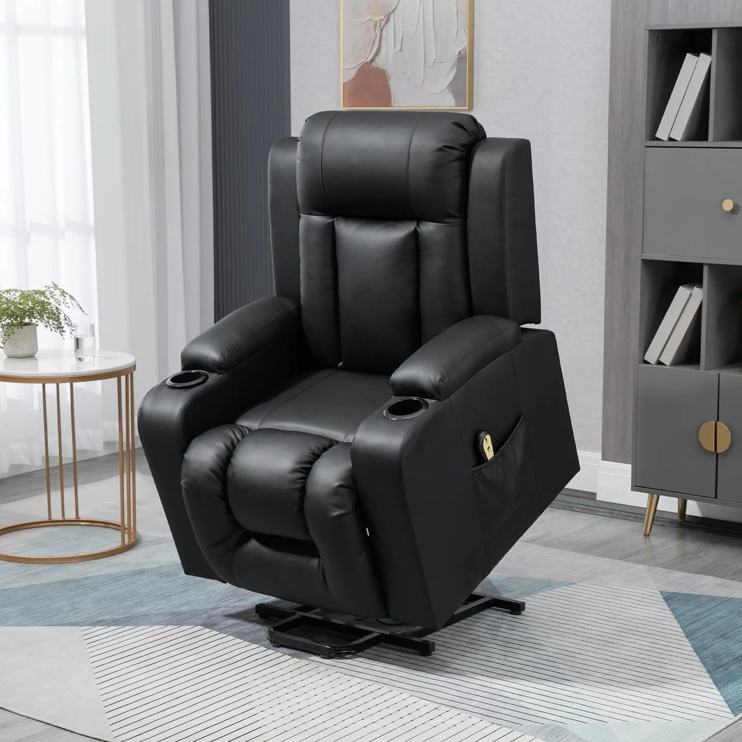 Electric Power Lift Recliner Chair, PU Leather, Remote Control, Black Electric Power Lift Chairs at Gallery Canada