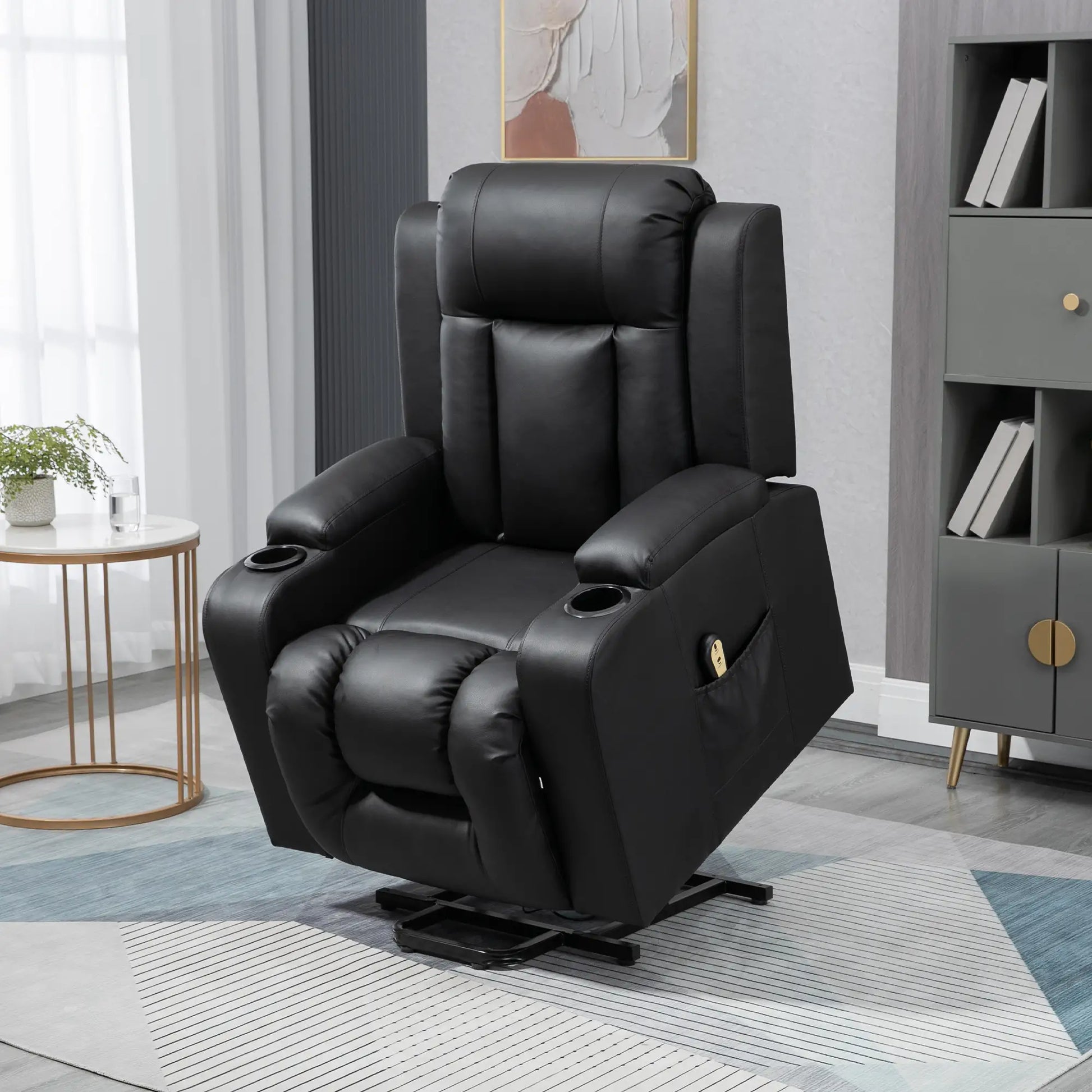 Electric Power Lift Recliner Chair, PU Leather, Remote Control, Black Electric Power Lift Chairs at Gallery Canada