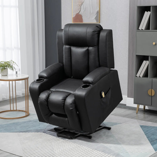 Electric Power Lift Recliner Chair, PU Leather, Remote Control, Black
