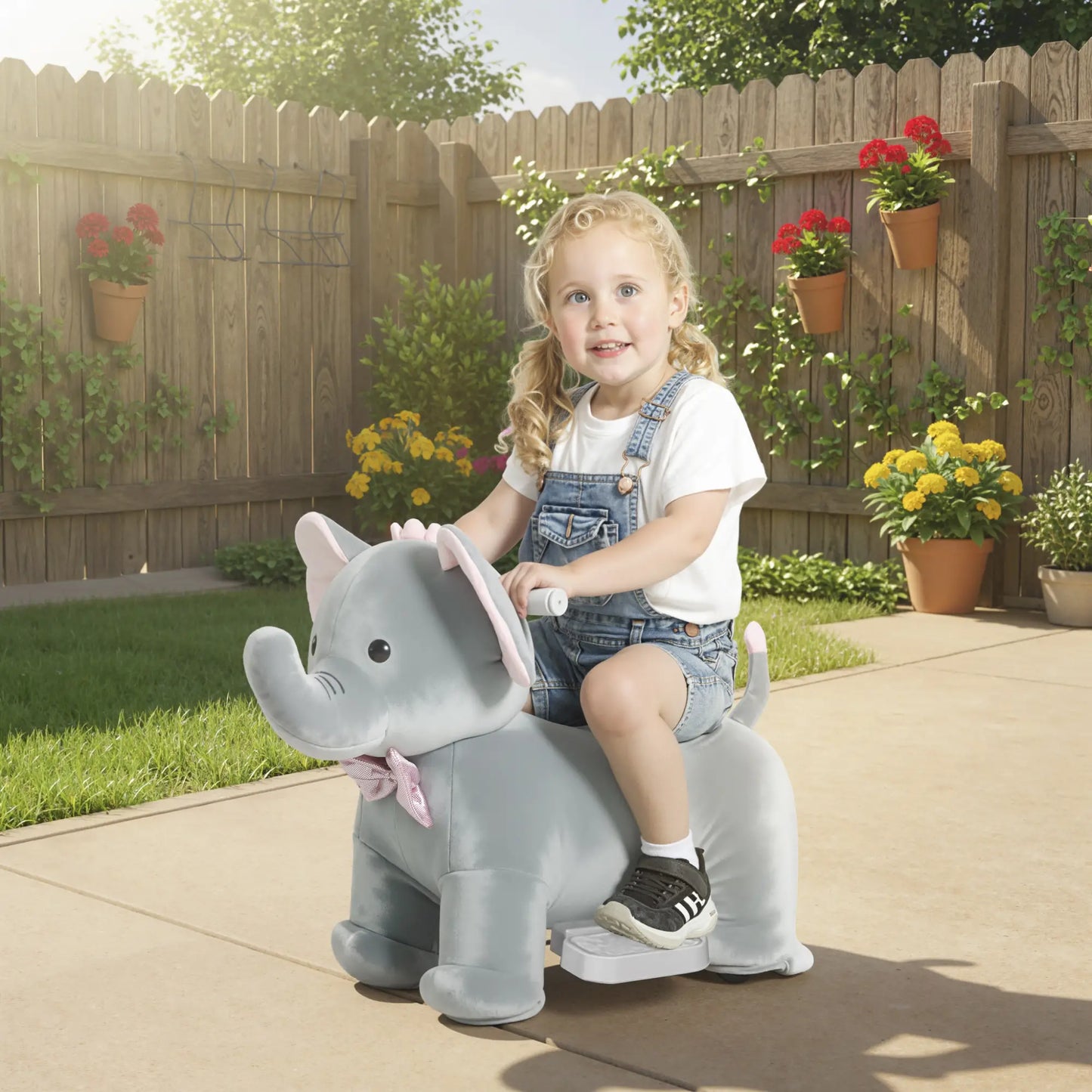 6V Kids Ride On Toy, Horse Elephant, Music, Soft Touch, Silent PU Wheels, For 1.5-5 Years Rocking Horses at Gallery Canada