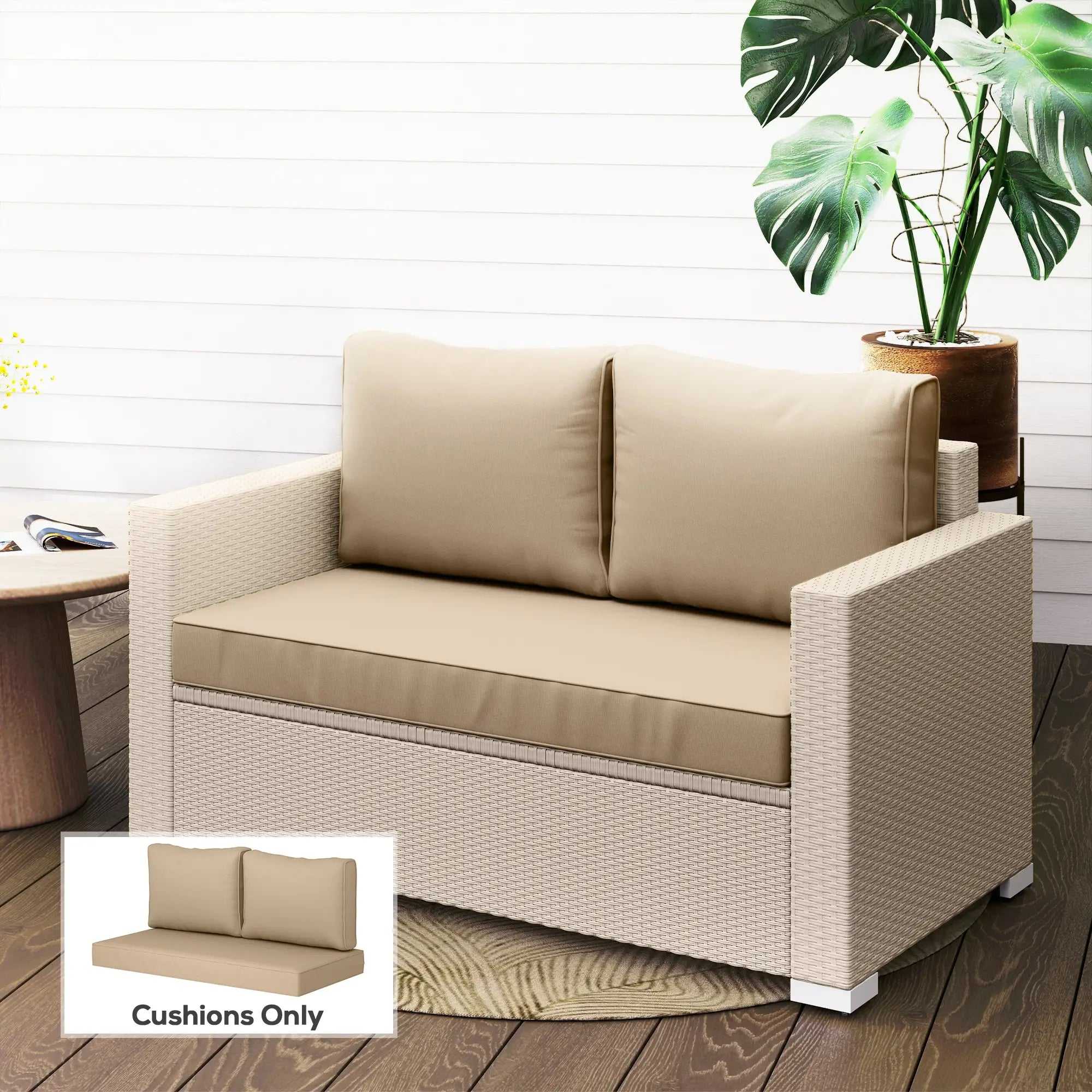 Outdoor Seat Cushions With Backrest, Loveseat Double Sofa, Beige Patio Chair Cushions at Gallery Canada