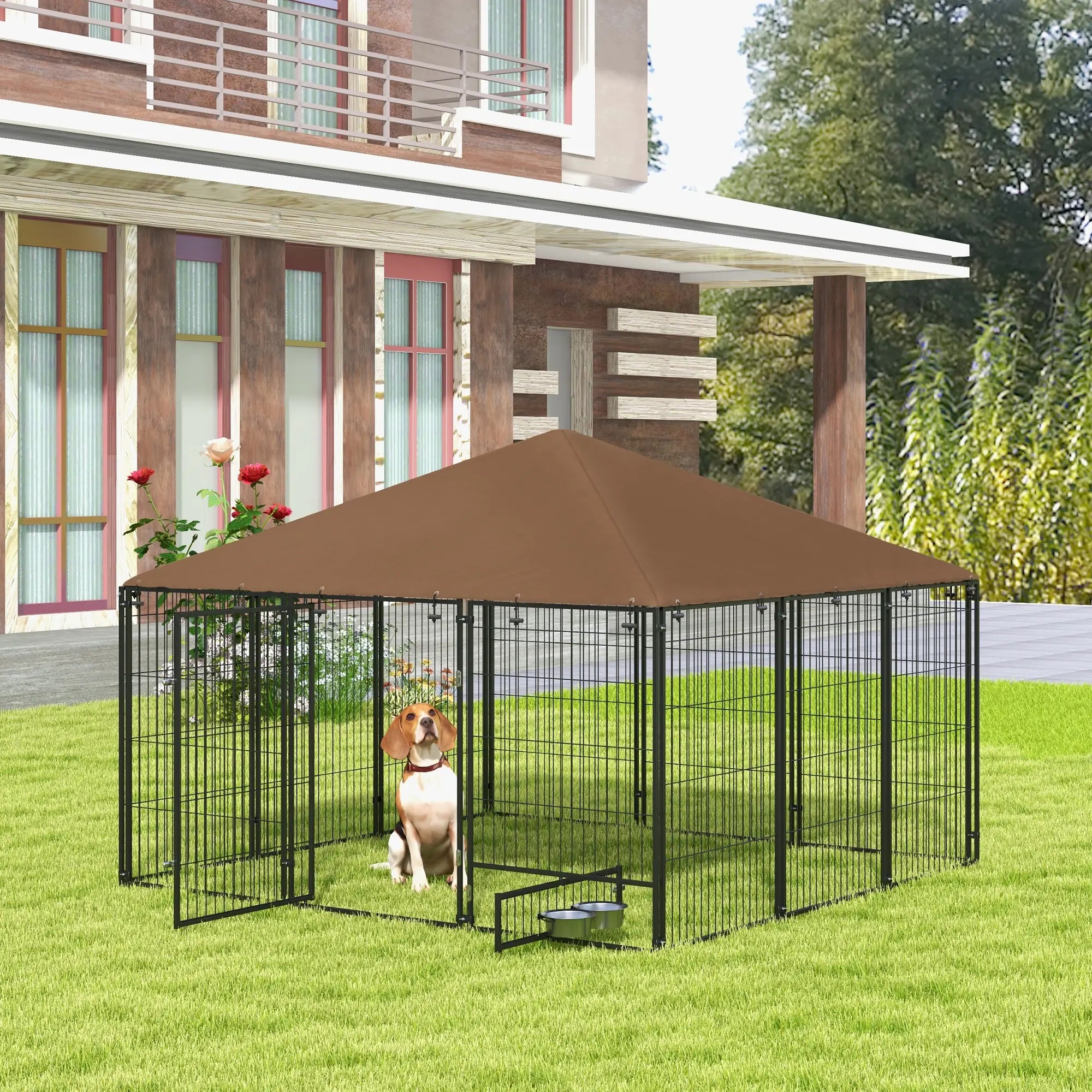 6.9' x 6.9' x 5' Outdoor Dog Kennel, Canopy, Rotating Bowls, Coffee Houses, Kennels & Pens at Gallery Canada