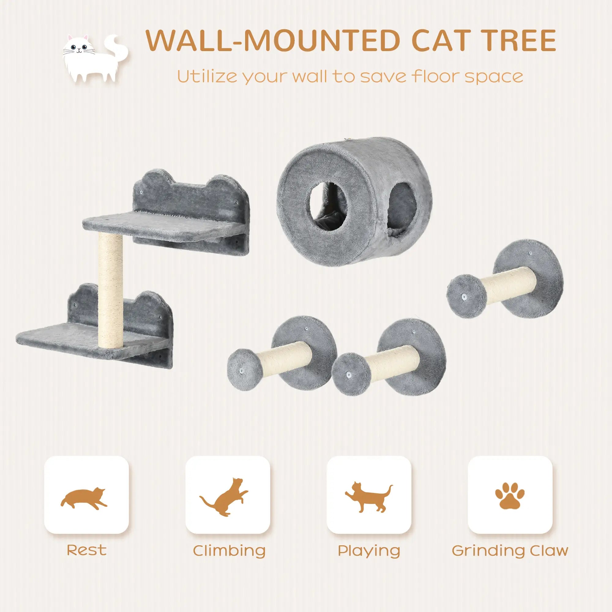 Wall-Mounted Pet Climbing Shelf Set, Grey Cat Climbing Wall at Gallery Canada