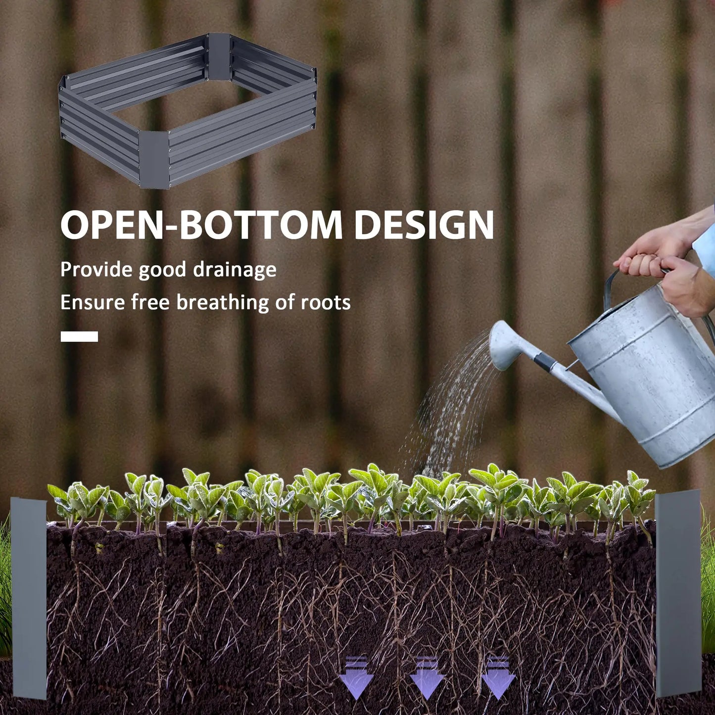 Lit de jardin surélevé galvanisé, 4' x 3' x 1', Bac à plantes en métal d'extérieur, Gris foncé