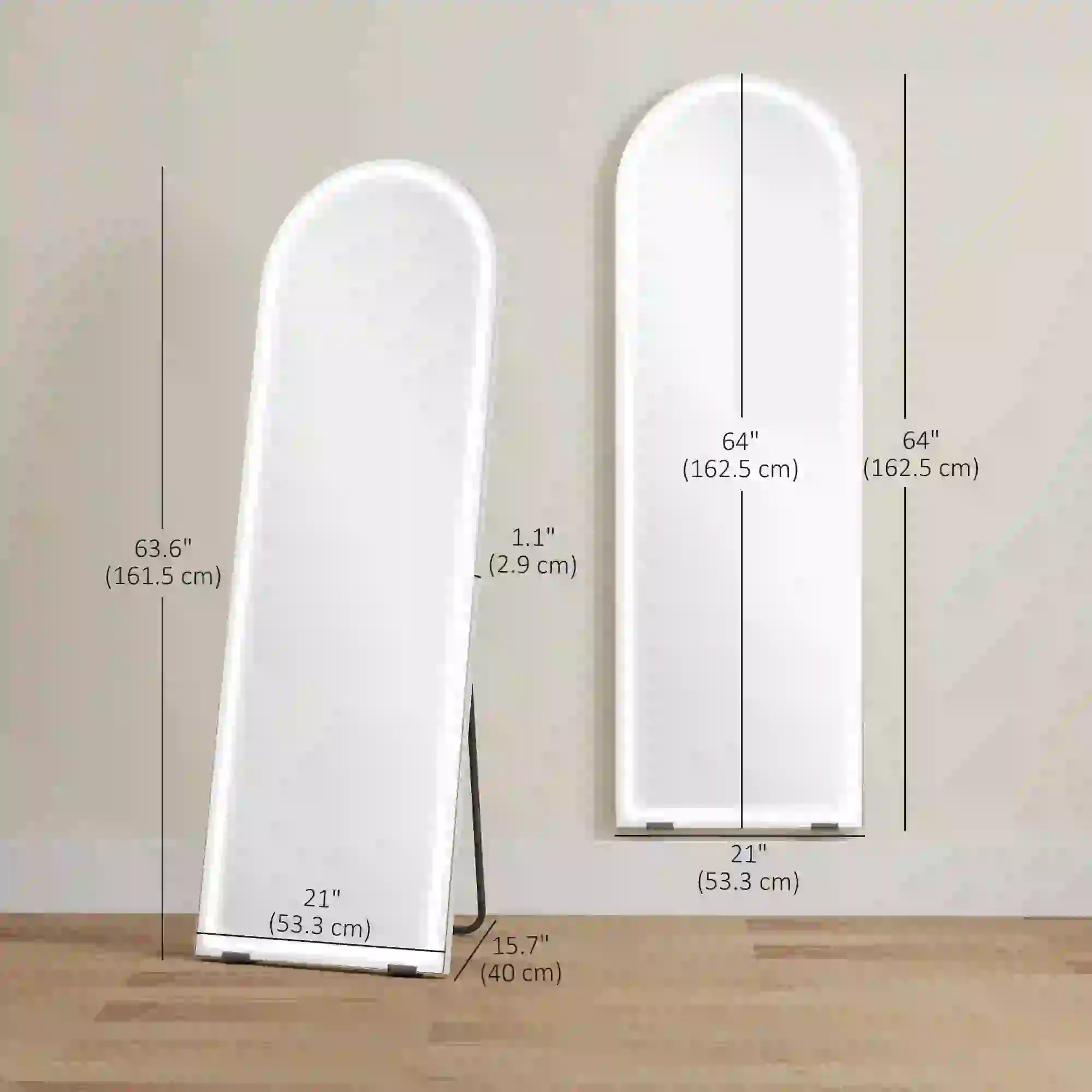 Free Standing Mirror, Dimmable 3 Color LED Lights, 64