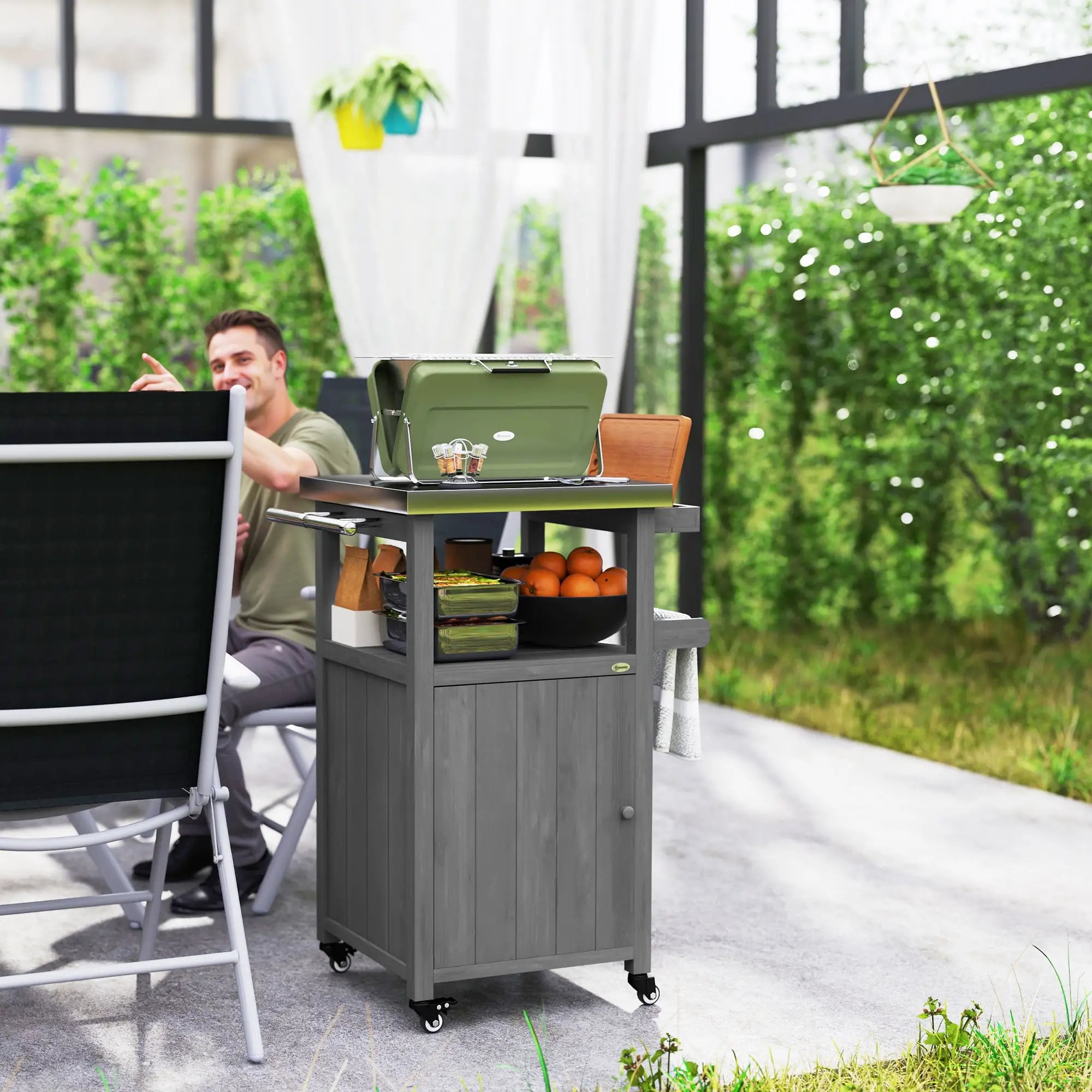 Grill Table With Stainless Steel Top, Pizza Oven Table, Storage Cabinet, Dark Grey Outdoor Grill Carts at Gallery Canada