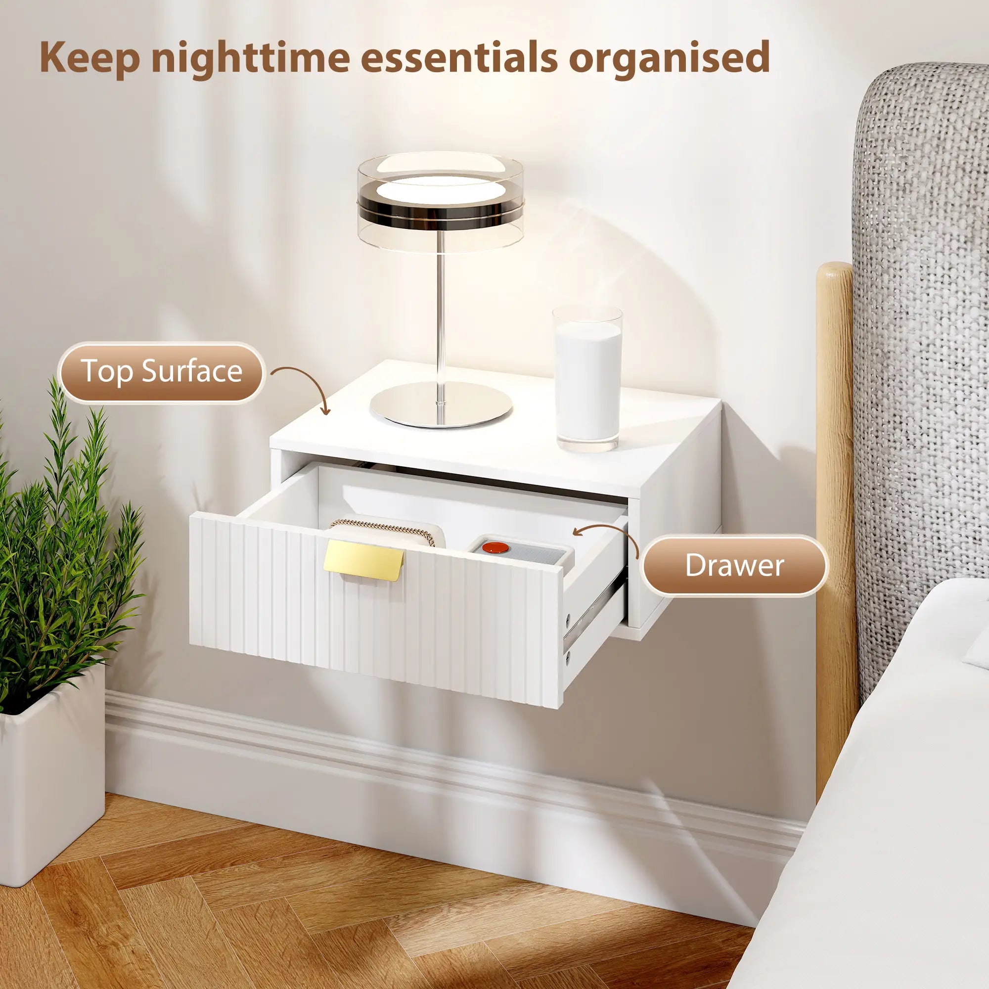 Floating Nightstands Set Of 2, Wall Mounted Bedside Tables, White Bedside Tables at Gallery Canada
