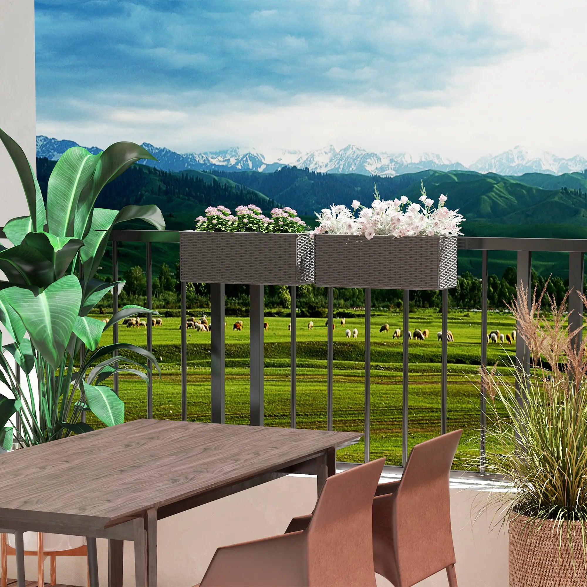 2 Pack 20 Inch Hanging Flower Pots, Railing Planter Box, Grey Planter Set at Gallery Canada