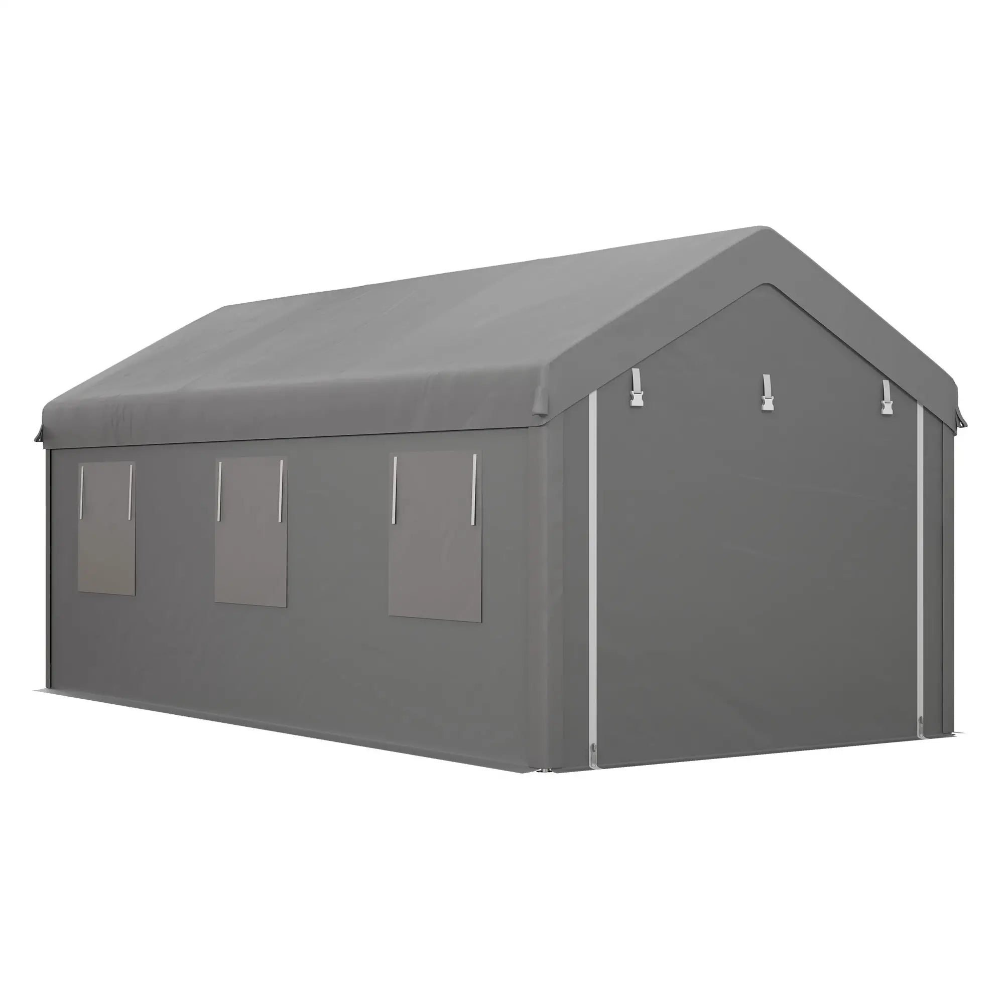 10' x 20' Heavy Duty Carport, Portable Garage, 6 Mesh Windows, 2 Doors, Grey Car Shelters at Gallery Canada