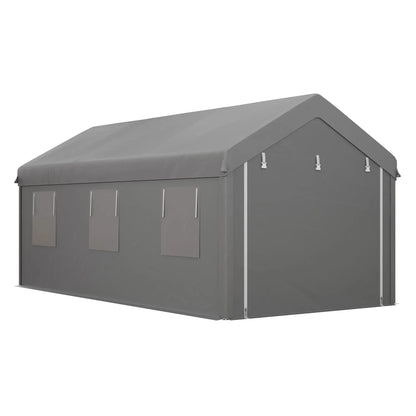 10' x 20' Heavy Duty Carport, Portable Garage, 6 Mesh Windows, 2 Doors, Grey Car Shelters at Gallery Canada