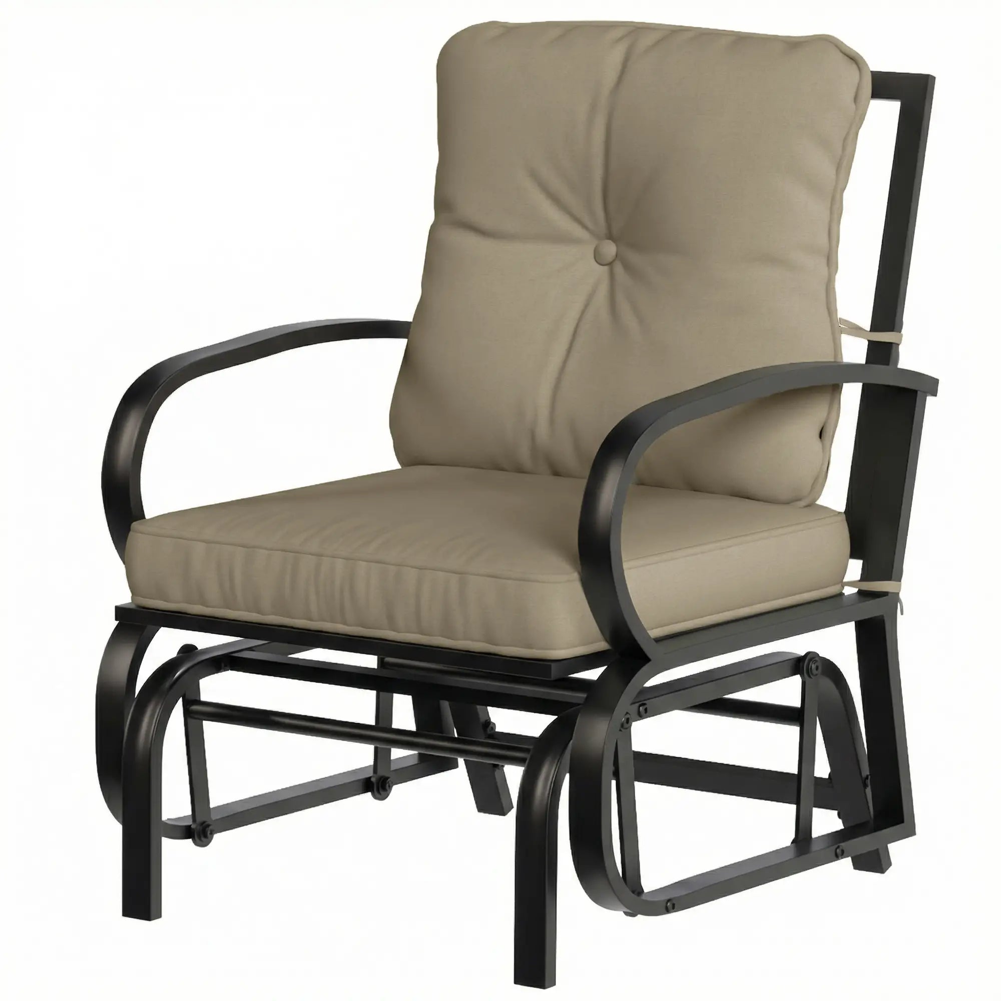 Patio Glider Chair With Cushions, Steel Frame, Curved Armrests, Beige Outdoor Gliders Black, Beige at Gallery Canada
