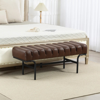 PU Leather Bed Bench, Cylindrical Seat, Metal Legs, Brown Storage Ottomans & Benches at Gallery Canada
