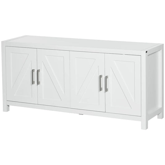 Barn Door Sideboard Cabinet, TV Stand for 65", 4 Cable Holes, White Bar Cabinets White at Gallery Canada