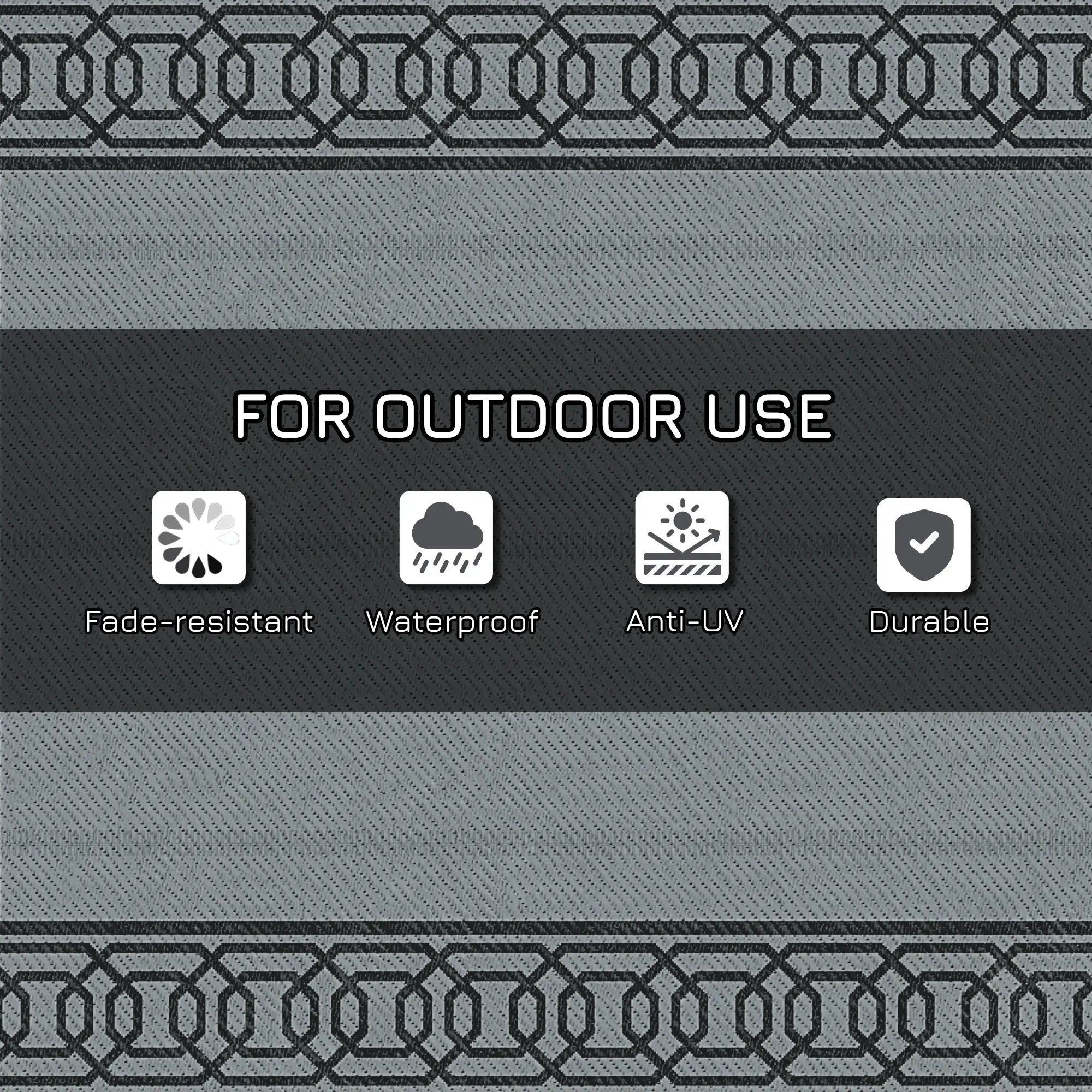 Portable Outdoor Rug, 9' x 12', Waterproof, Reversible, Black and Grey Outdoor Reversible Rugs at Gallery Canada