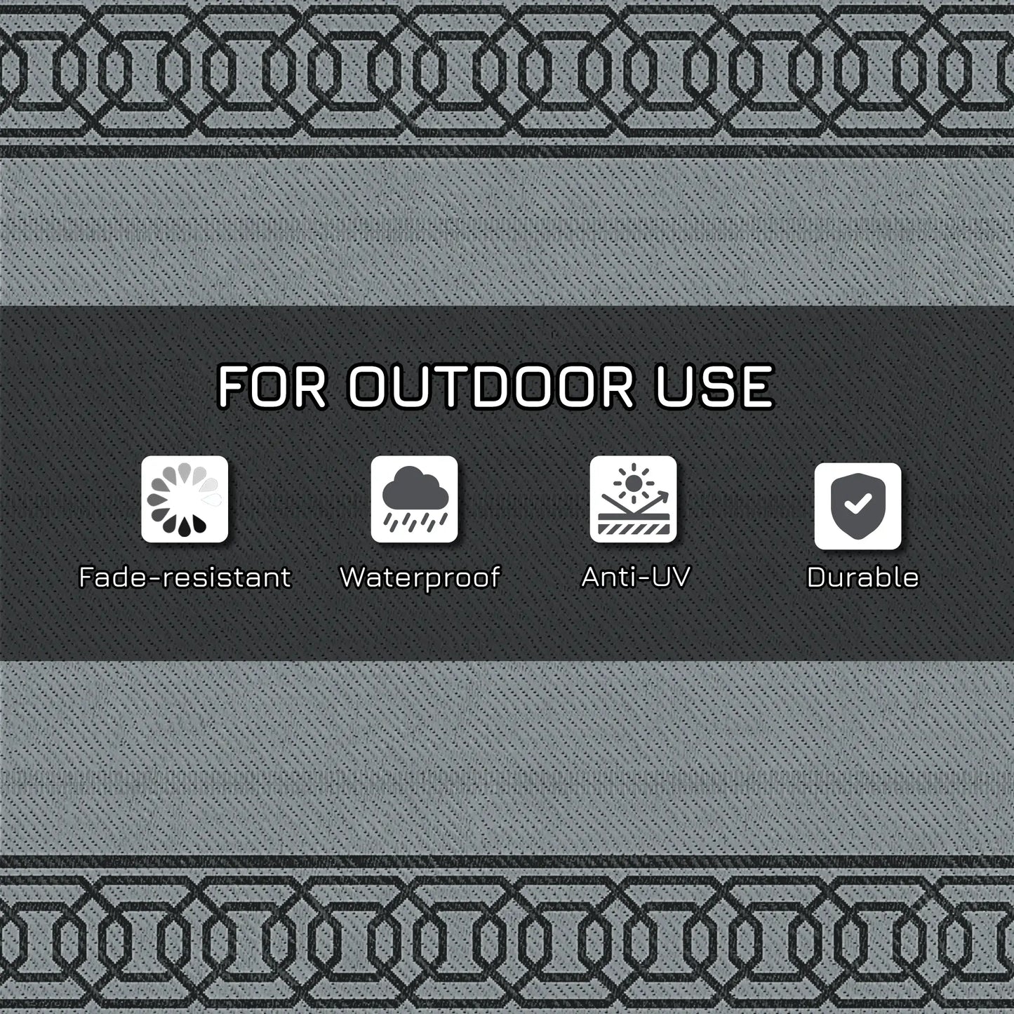 Portable Outdoor Rug, 9' x 12', Waterproof, Reversible, Black and Grey Outdoor Reversible Rugs at Gallery Canada