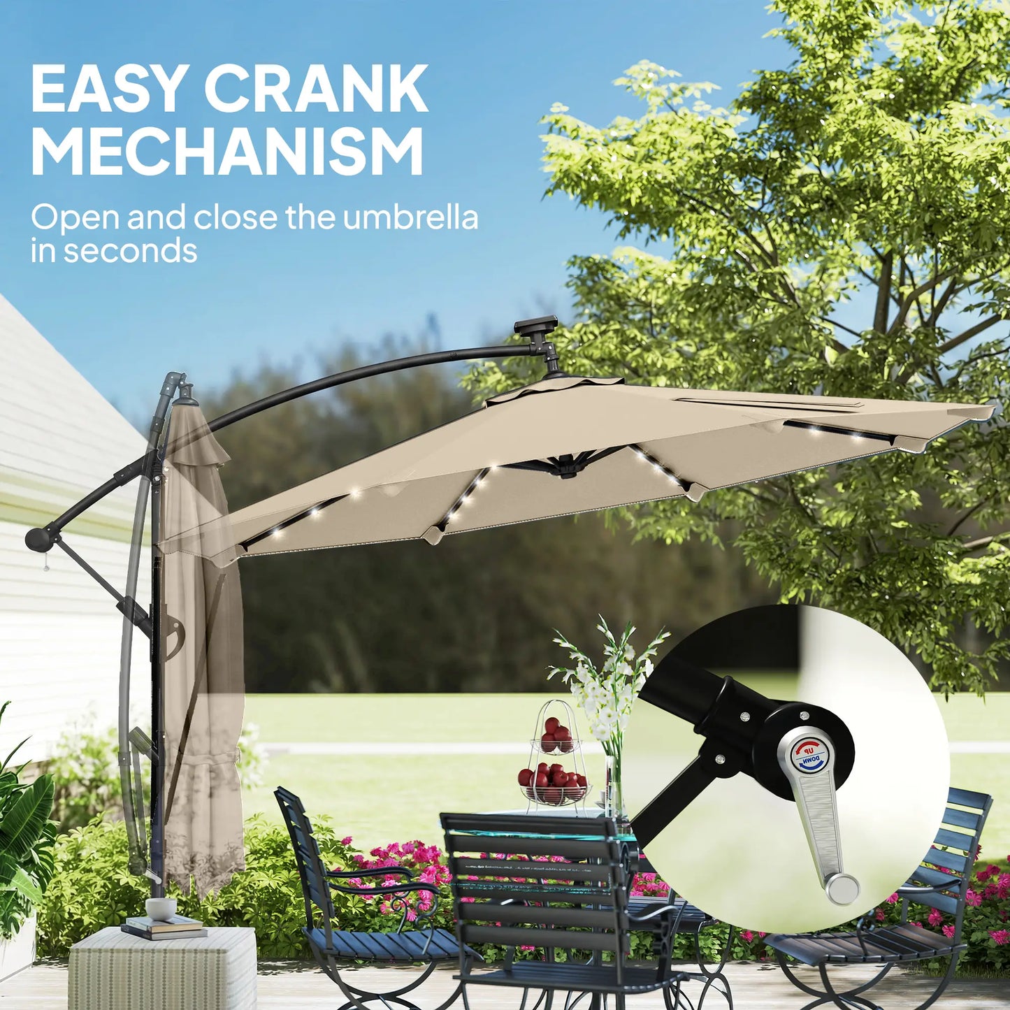 11.3 ft Cantilever Patio Umbrella With Light, Cover, Aluminium UPF50+, Khaki Offset Cantilever Umbrellas at Gallery Canada