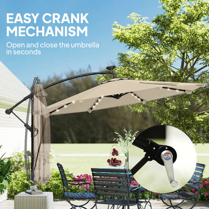 11.3 ft Cantilever Patio Umbrella With Light, Cover, Aluminium UPF50+, Khaki Offset Cantilever Umbrellas at Gallery Canada