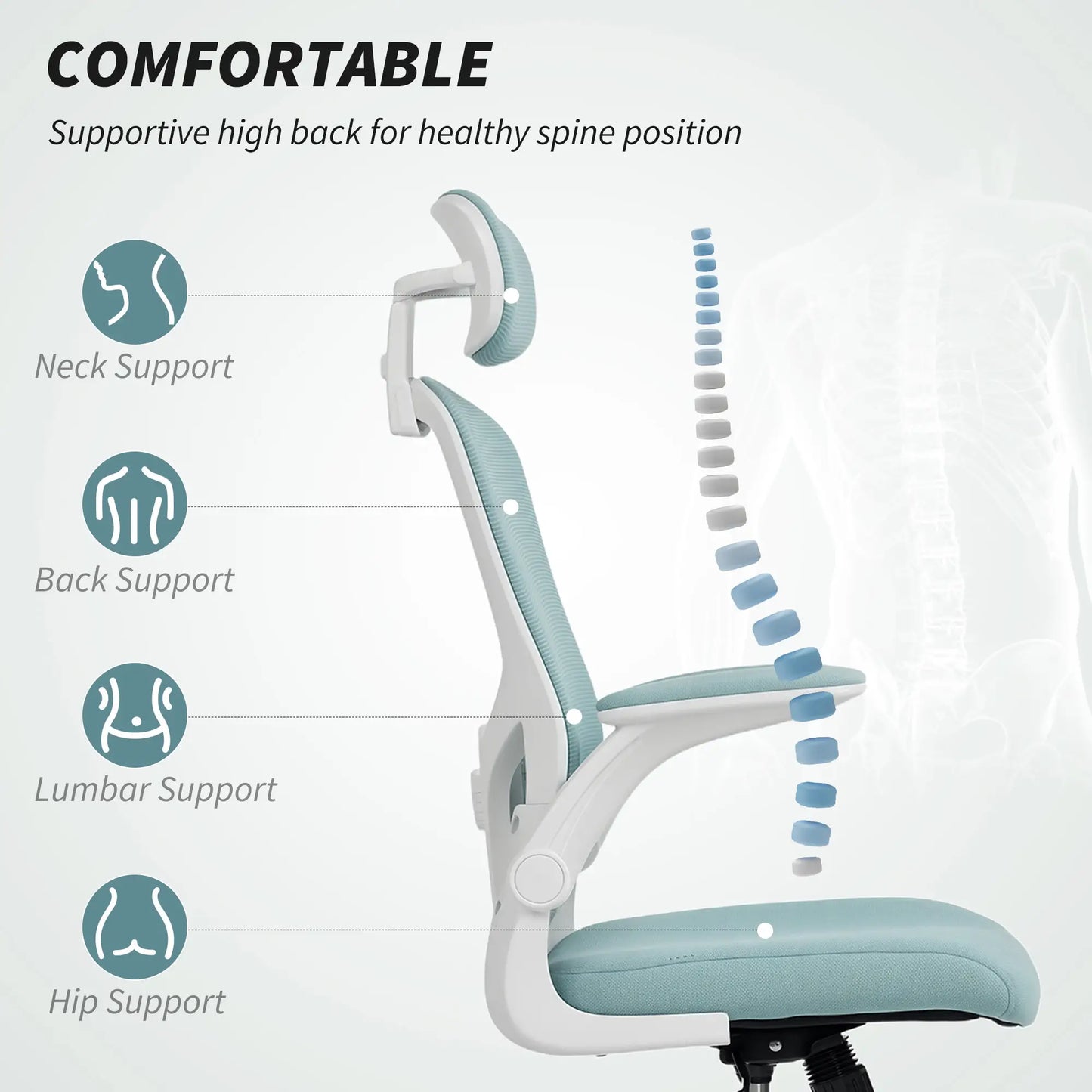 Ergonomic Office Chair, Mesh Desk Chair, Adjustable Headrest, Lumbar Support, Light Green Task Chairs at Gallery Canada