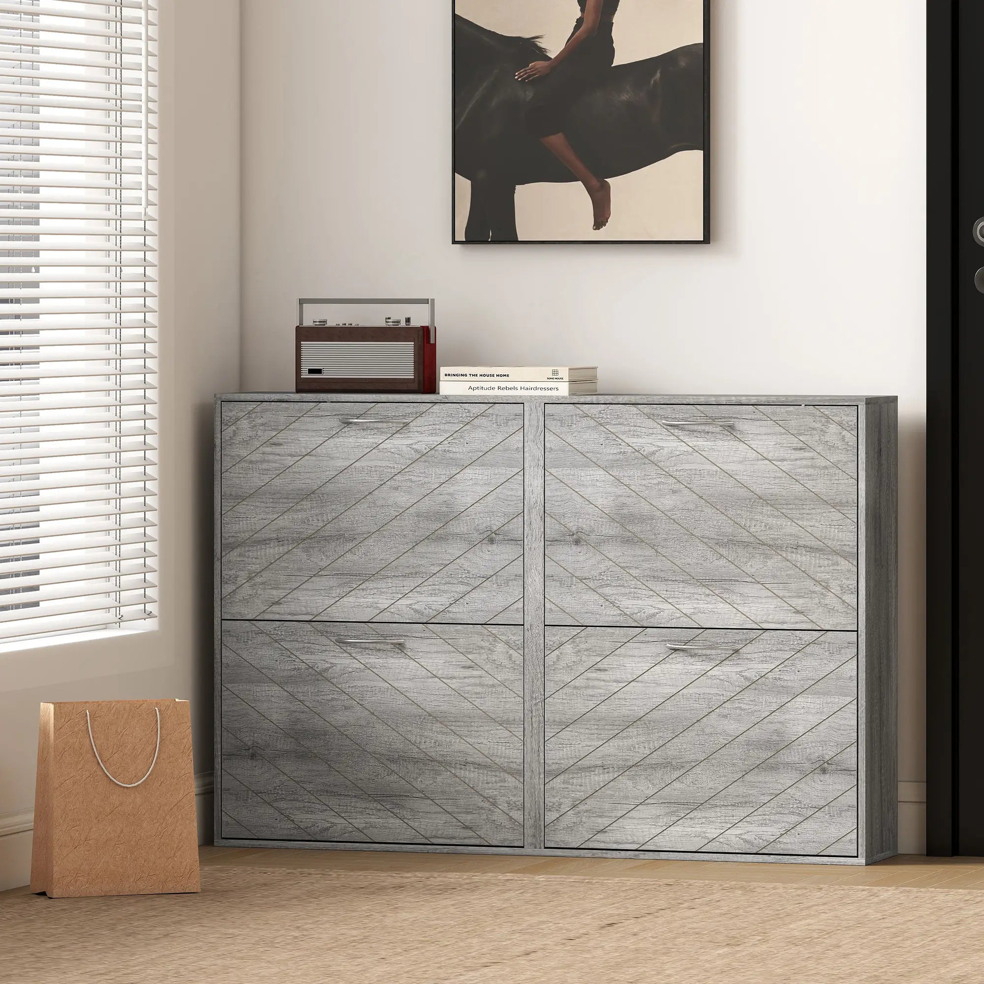 Shoe Storage Cabinet, 4 Flip Drawers, Narrow Slim, 12 Pair Organizer, Grey Shoe Storage Cabinets & Racks at Gallery Canada