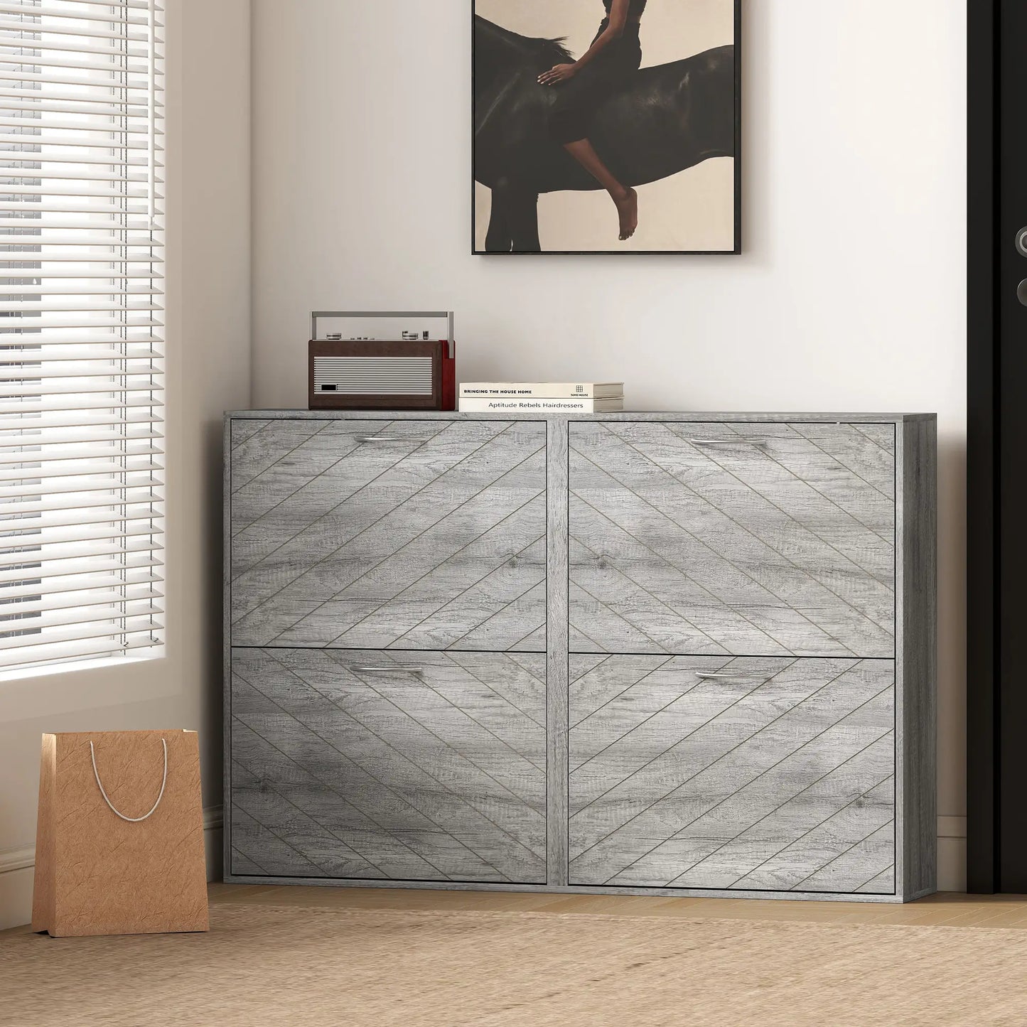 Shoe Storage Cabinet, 4 Flip Drawers, Narrow Slim, 12 Pair Organizer, Grey Shoe Storage Cabinets & Racks at Gallery Canada