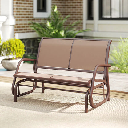 Outdoor Glider Bench, 2 Person Patio Mesh Garden Swing, Coffee Brown Outdoor Gliders at Gallery Canada