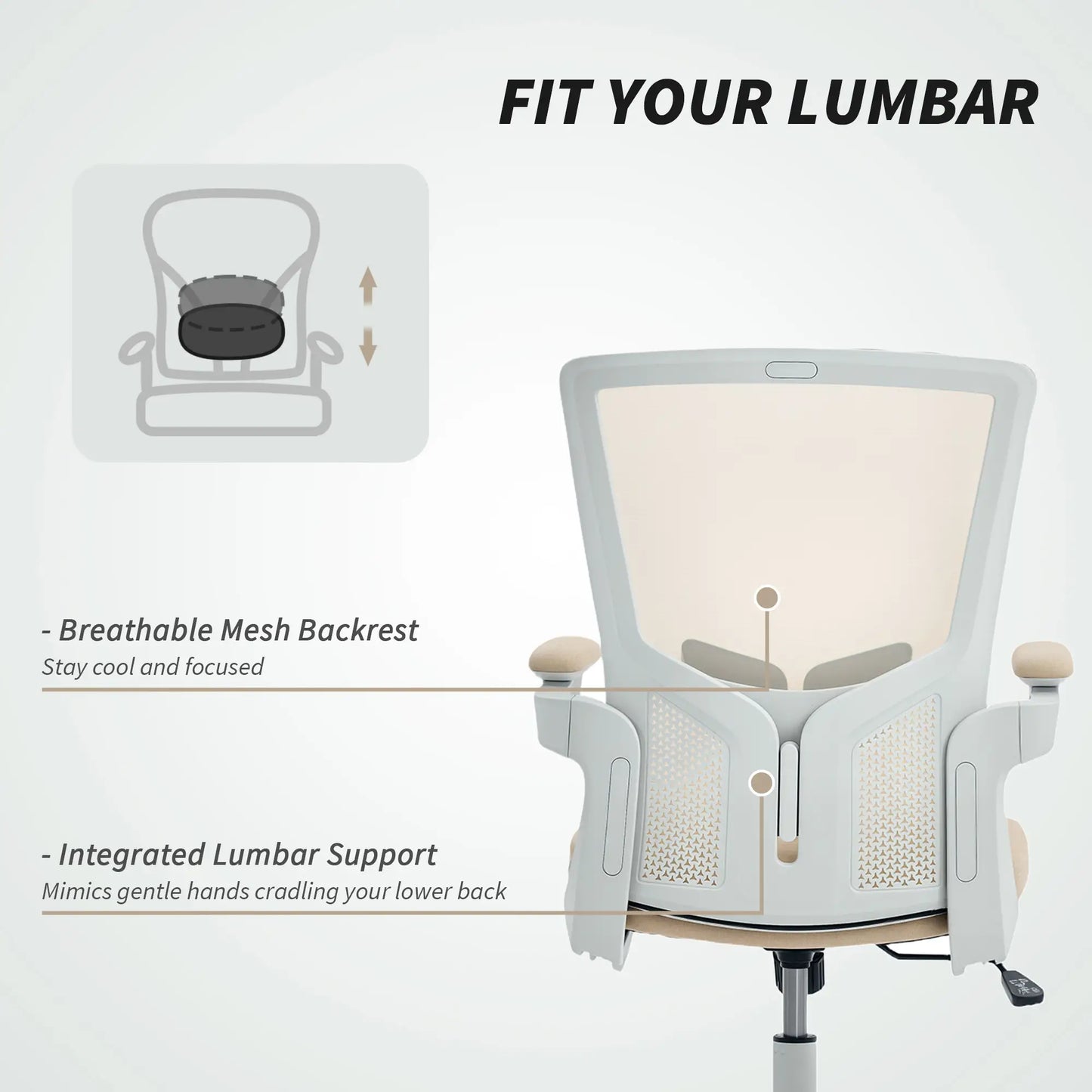 Ergonomic Office Chair, Swivel Desk Chair, Adjustable Lumbar Support, Flip-up Armrests, Wheels, Beige Task Chairs at Gallery Canada