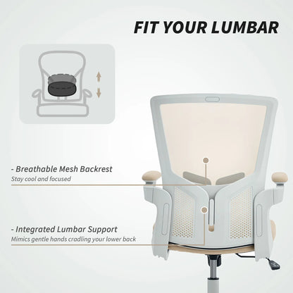Ergonomic Office Chair, Swivel Desk Chair, Adjustable Lumbar Support, Flip-up Armrests, Wheels, Beige Task Chairs at Gallery Canada