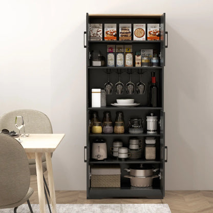 Farmhouse Kitchen Pantry, 68" Freestanding Cabinet, Black Kitchen Pantry Cabinets at Gallery Canada