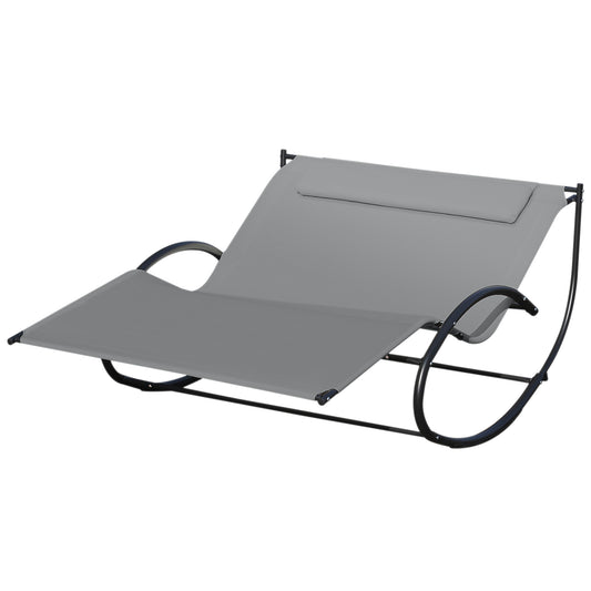 Double Chaise Lounger Garden Rocker Sun Bed Outdoor Hammock Chair Texteline with Pillow Grey - Gallery Canada
