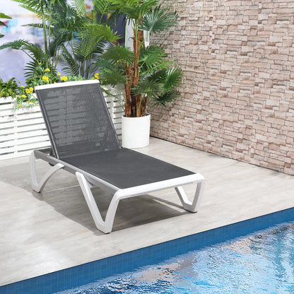 Outdoor Chaise Lounge Chair, Adjustable Back, Wheels, Mesh Fabric, Black