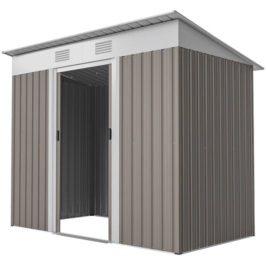 7' x 3.6' Outdoor Storage Shed, Metal Garden Tool Organizer, Light Grey Sheds Light Grey at Gallery Canada