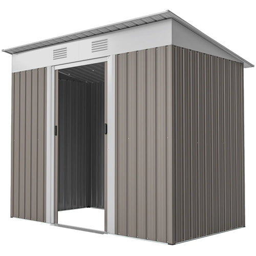 7' x 3.6' Outdoor Storage Shed, Metal Garden Tool Organizer, Light Grey